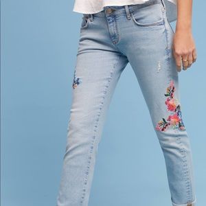 Pilcro floral embroidered mid-rise jeans